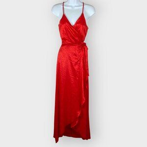 NEW Lulus Womens Maxi Wrap Dress | S | Red Satin Animal Print | Formal Event